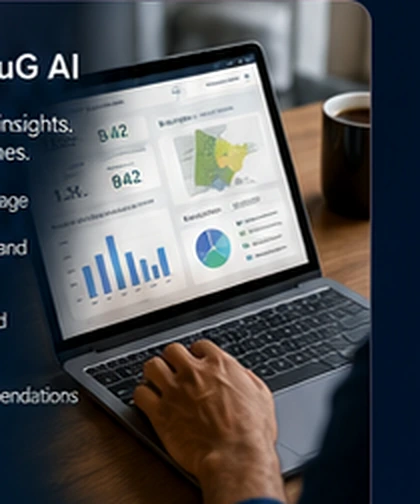 Professional reviewing an AI analytics dashboard