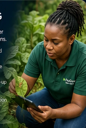 Field officer inspecting crop leaves